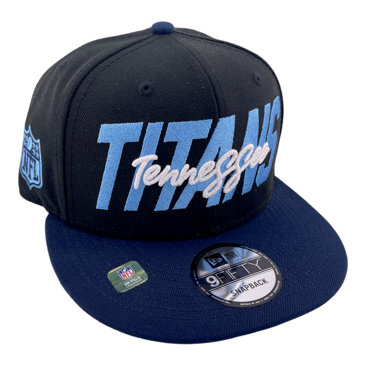 New Era Tennessee Titans NFL 2022 Draft Script Navy Blue 9Fifty Snapback Hat Cap