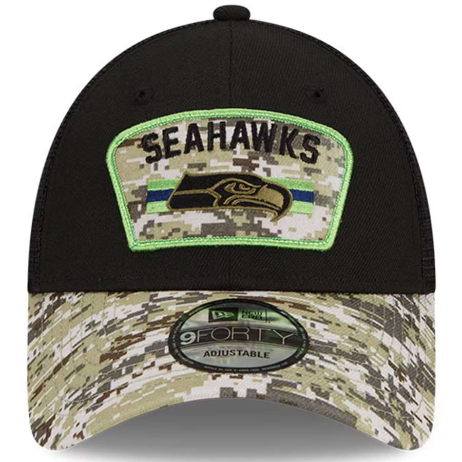 New Era Seattle Seahawks Salute to Service Black/Camo 9Forty Snapback Hat Cap