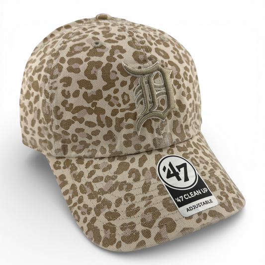 '47 Brand Detroit Tigers MLB Tan Khaki Leopard Clean Up Adjustable Dad Hat Cap