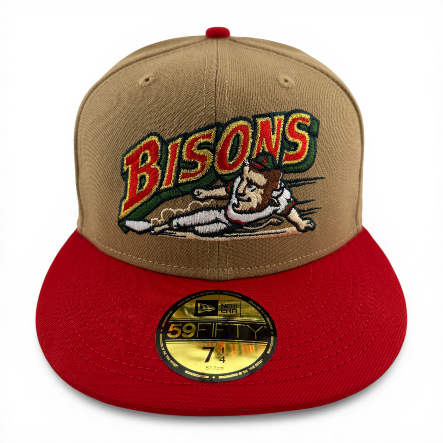 New Era Buffalo Bisons MiLB Tan Khaki Re-Dub Slider Logo 59Fifty Fitted Hat Cap