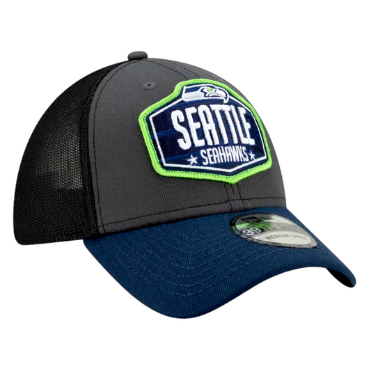 New Era Seattle Seahawks 2021 NFL Draft Blue/Grey 39Thirty Flex Fit Trucker Hat Cap