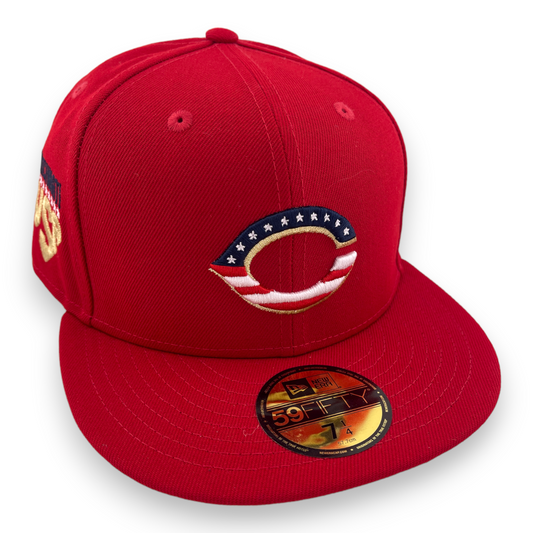 New Era Cincinnati Reds Flag Logo 4th of July USA Patch Red/Grey 59FIFTY Hat Cap