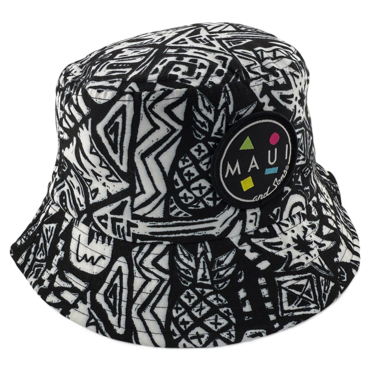 Maui and Sons Block Party Black/White Boonie Bucket Hat Unisex Adult One Size