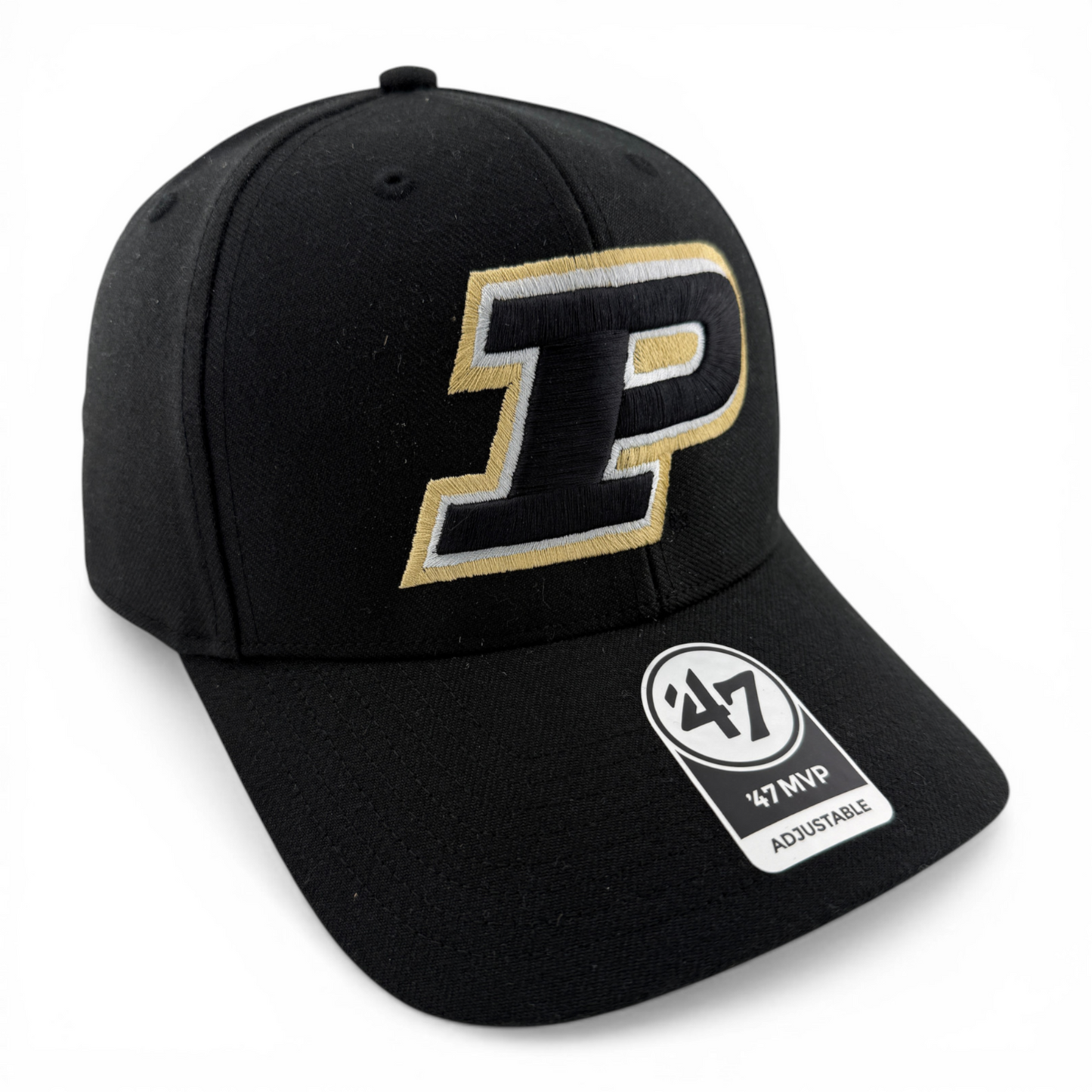 '47 Brand Purdue University Boilermakers NCAA Black Logo MVP Adjustable Hat Cap