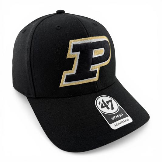 '47 Brand Purdue University Boilermakers NCAA Black Logo MVP Adjustable Hat Cap