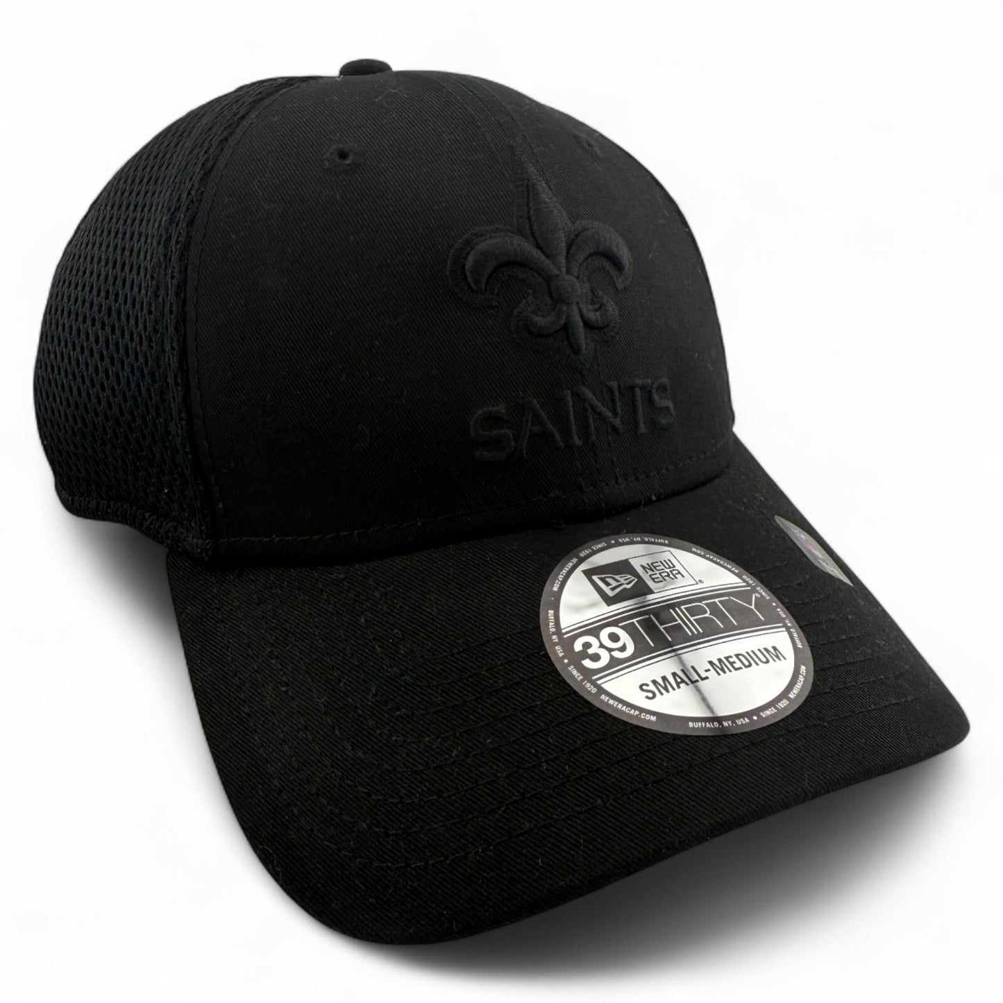 New Era New Orleans Saints NFL Solid All Black Neo Mesh 39Thirty Flex Fit Hat
