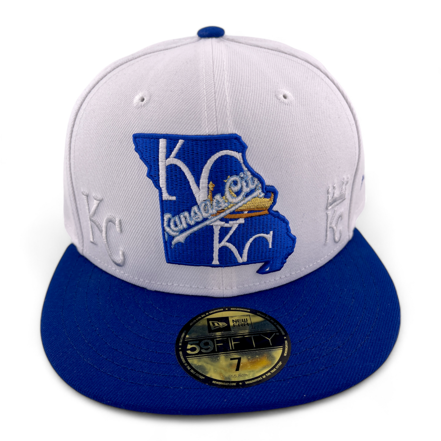 ~NEW DROP~ New Era Kansas City Royals MLB State Logo Pack White/Blue 59Fifty Fitted Hat Cap