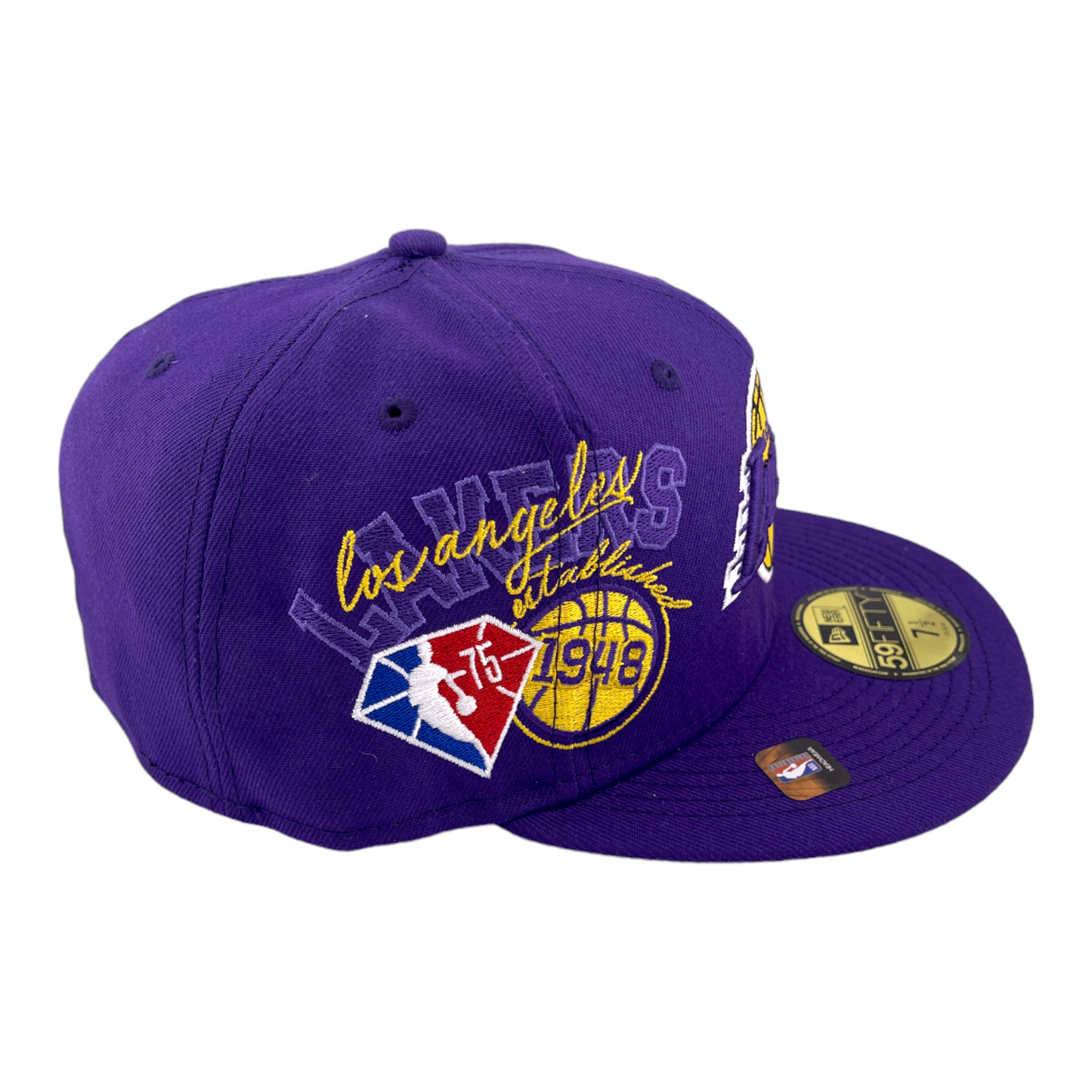 New Era Los Angeles Lakers Back Half 75th Patch Purple/Grey 59Fifty Fitted Hat Cap