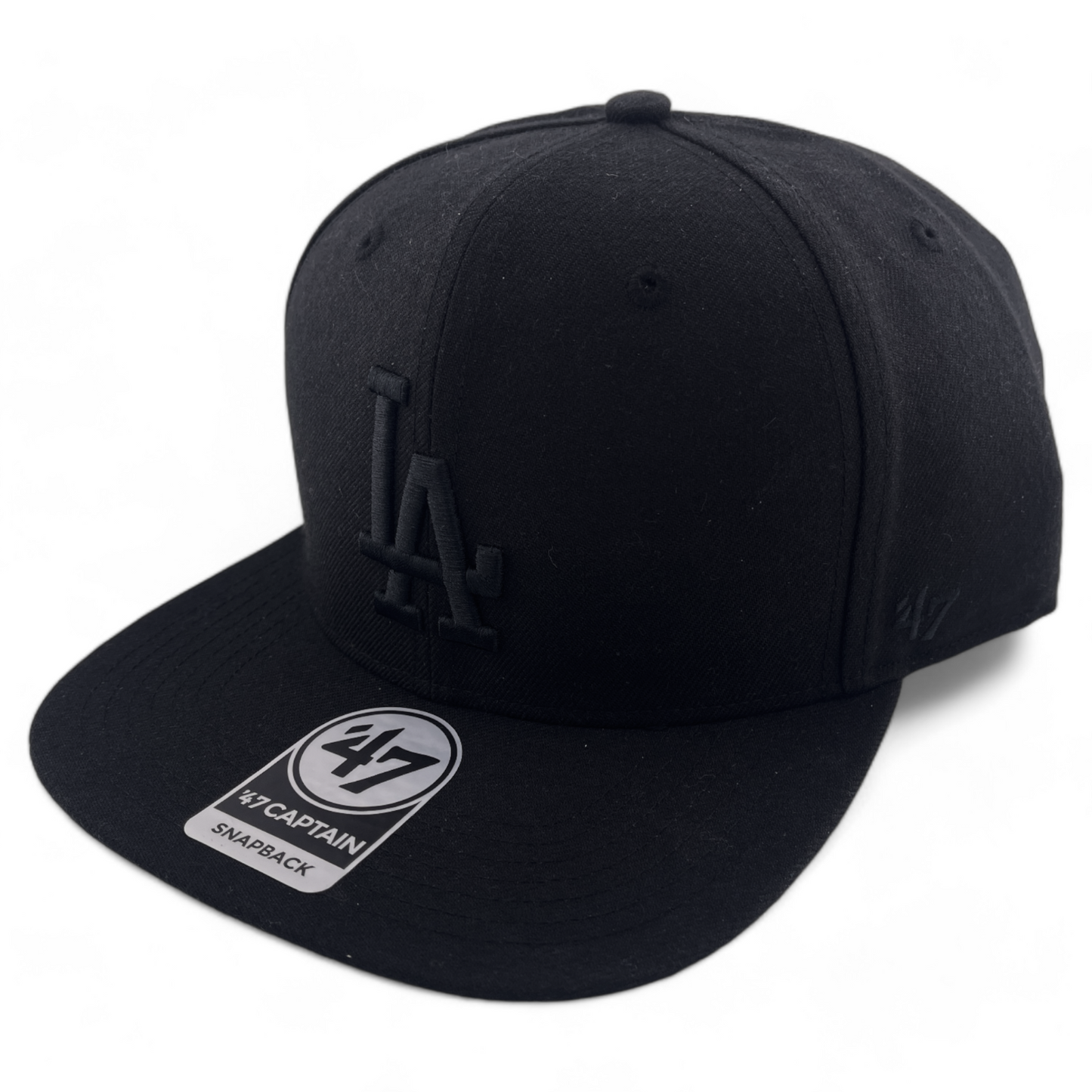 47' Brand Los Angeles Dodgers LA MLB Blacked Out All Black Logo Snapback Hat Cap