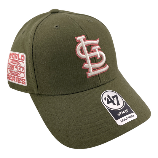 '47 Brand St. Louis Cardinals MVP Adjustable Hat MLB Olive Pink Logo UV