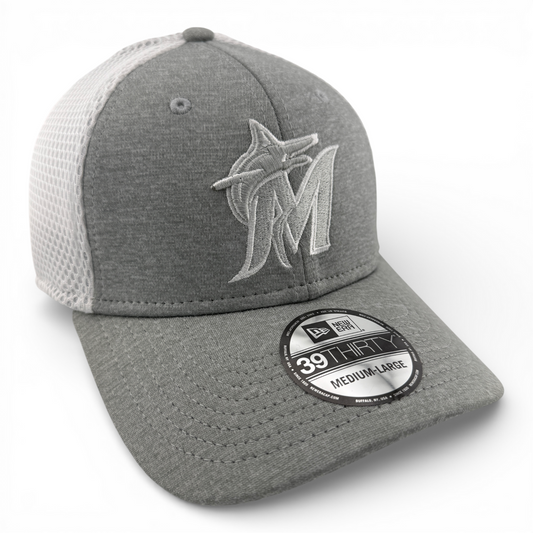 New Era Florida Miami Marlins MLB Gray White Neo Mesh 39Thirty Flex Fit Hat Cap