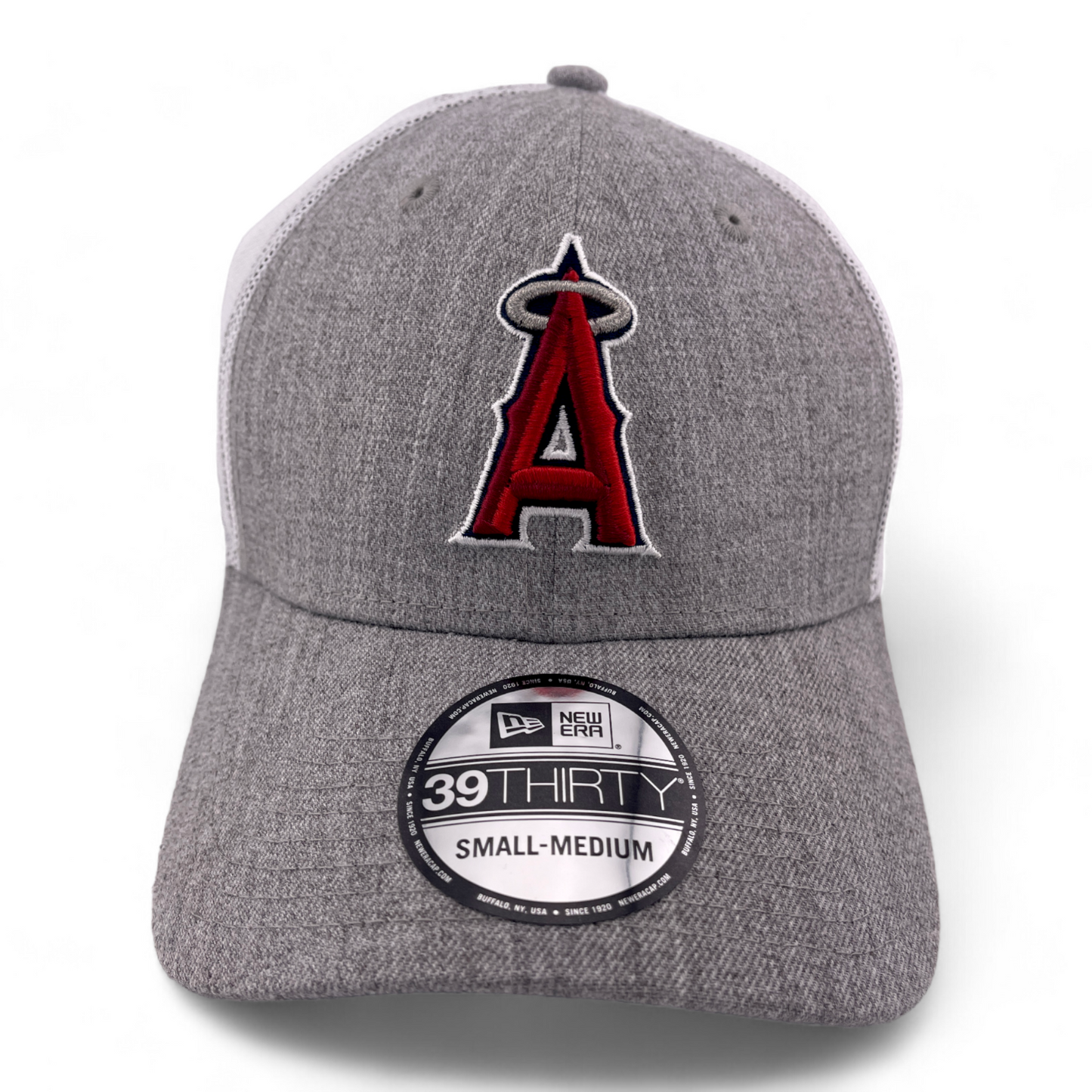 New Era Los Angeles Angels MLB Heather Grey Mesh Back 39Thirty Flex Fit Hat Cap