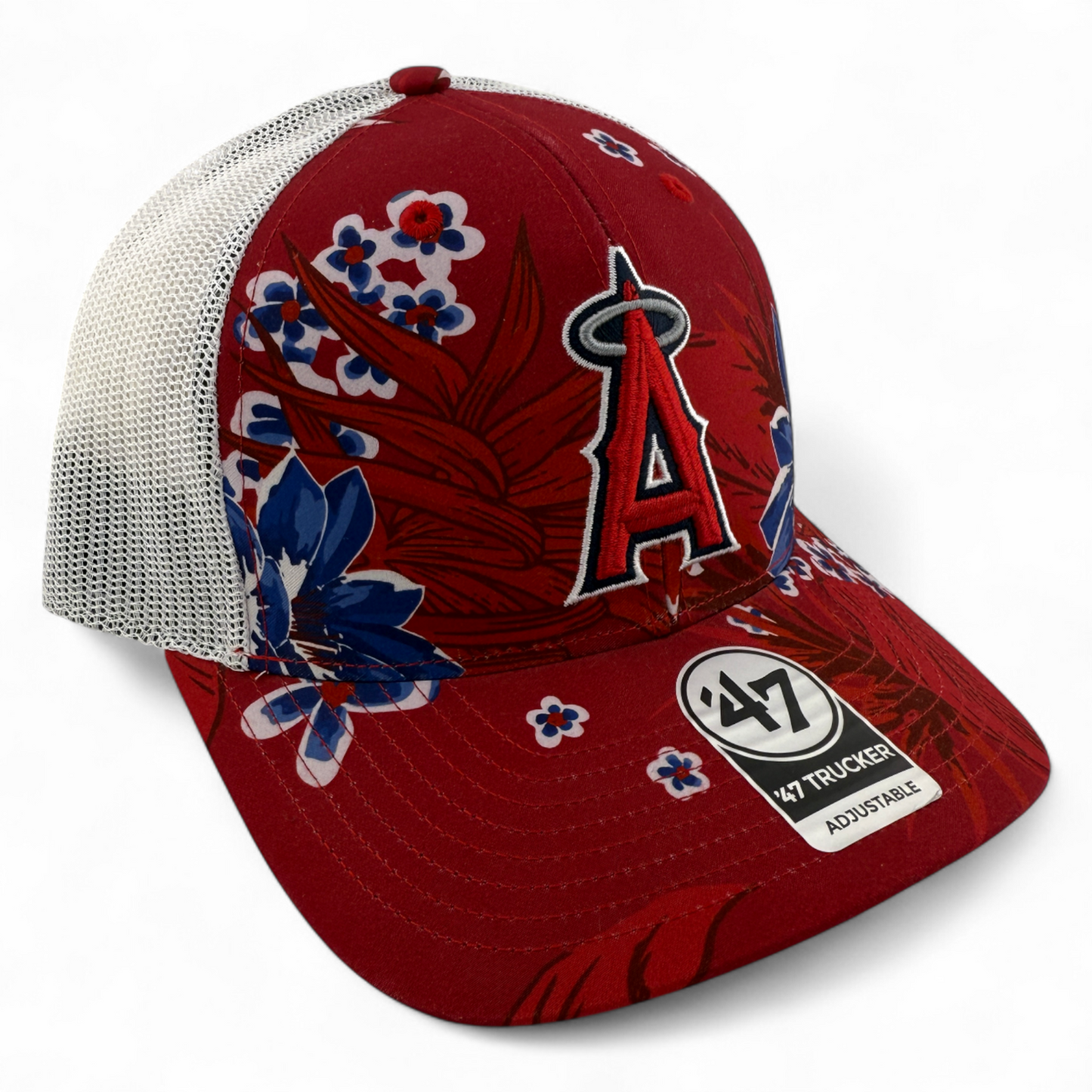 '47 Brand Los Angeles Angels MLB Red Floral Trucker Mesh Snapback Adjustable Hat