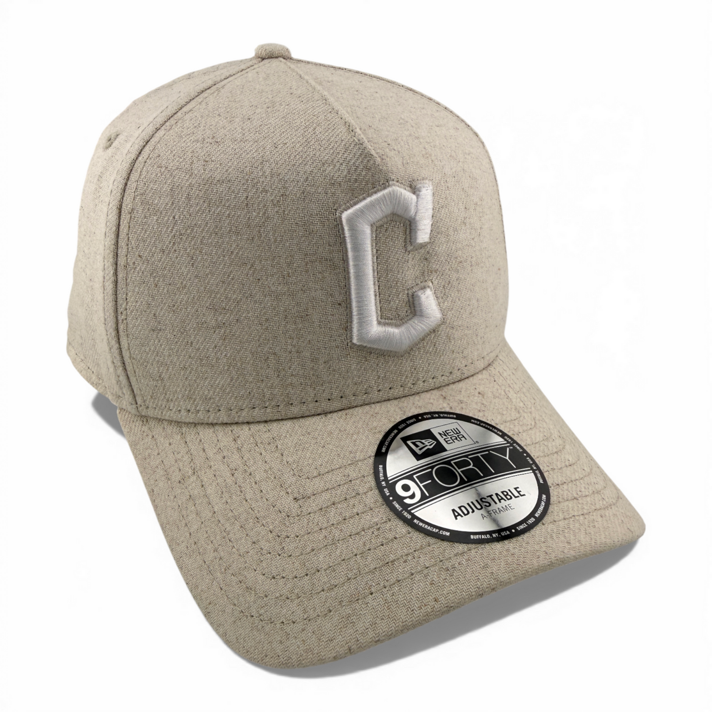 New Era Cleveland Guardians Oat Hemp Tan A-Frame 9Forty Snapback Adjustable Hat