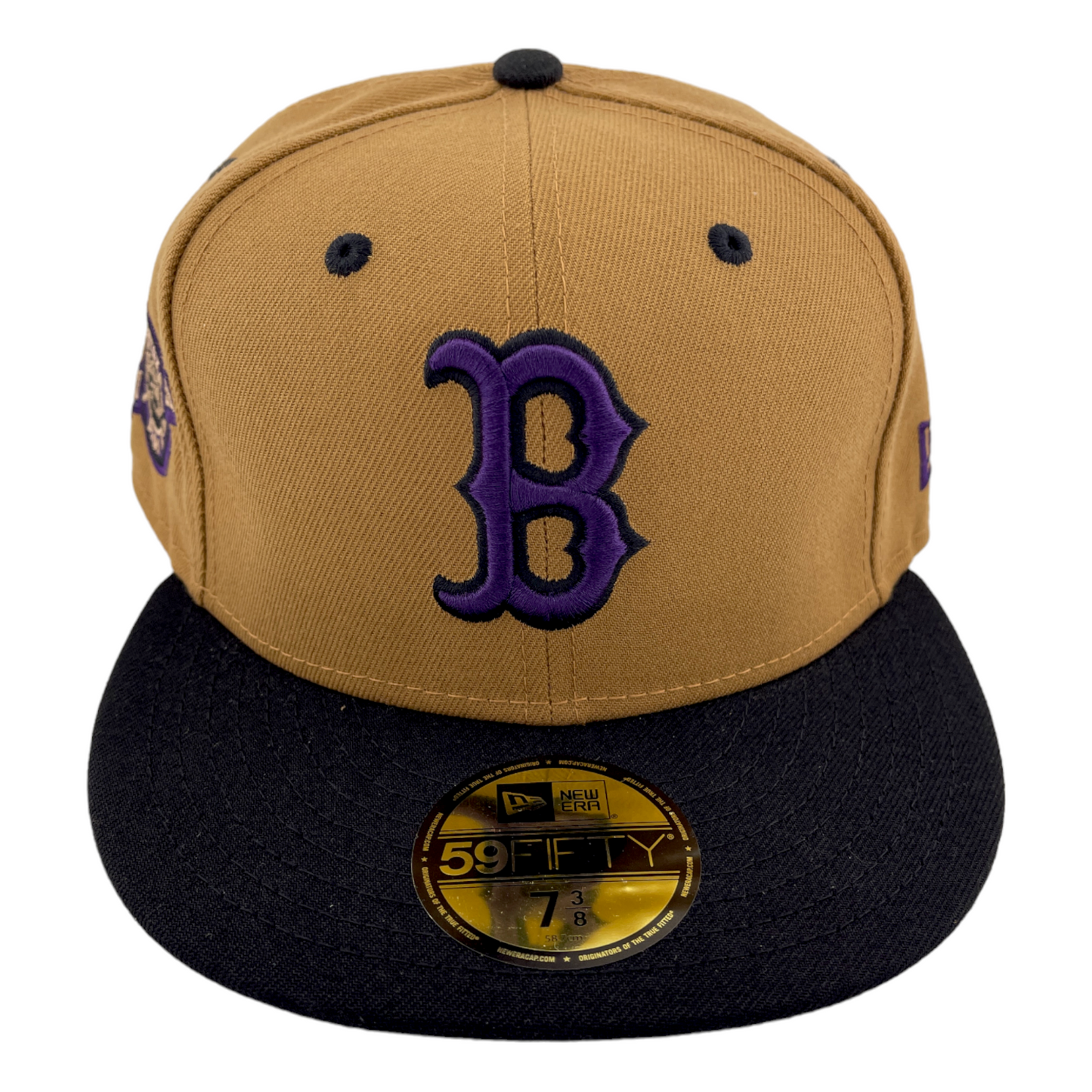 New Era Boston Red Sox MLB Fenway Park Patch Tan/Purple 59Fifty Fitted Hat Cap