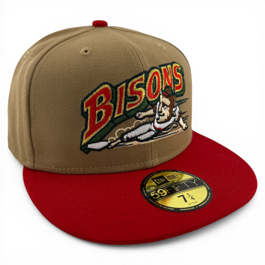 New Era Buffalo Bisons MiLB Tan Khaki Re-Dub Slider Logo 59Fifty Fitted Hat Cap