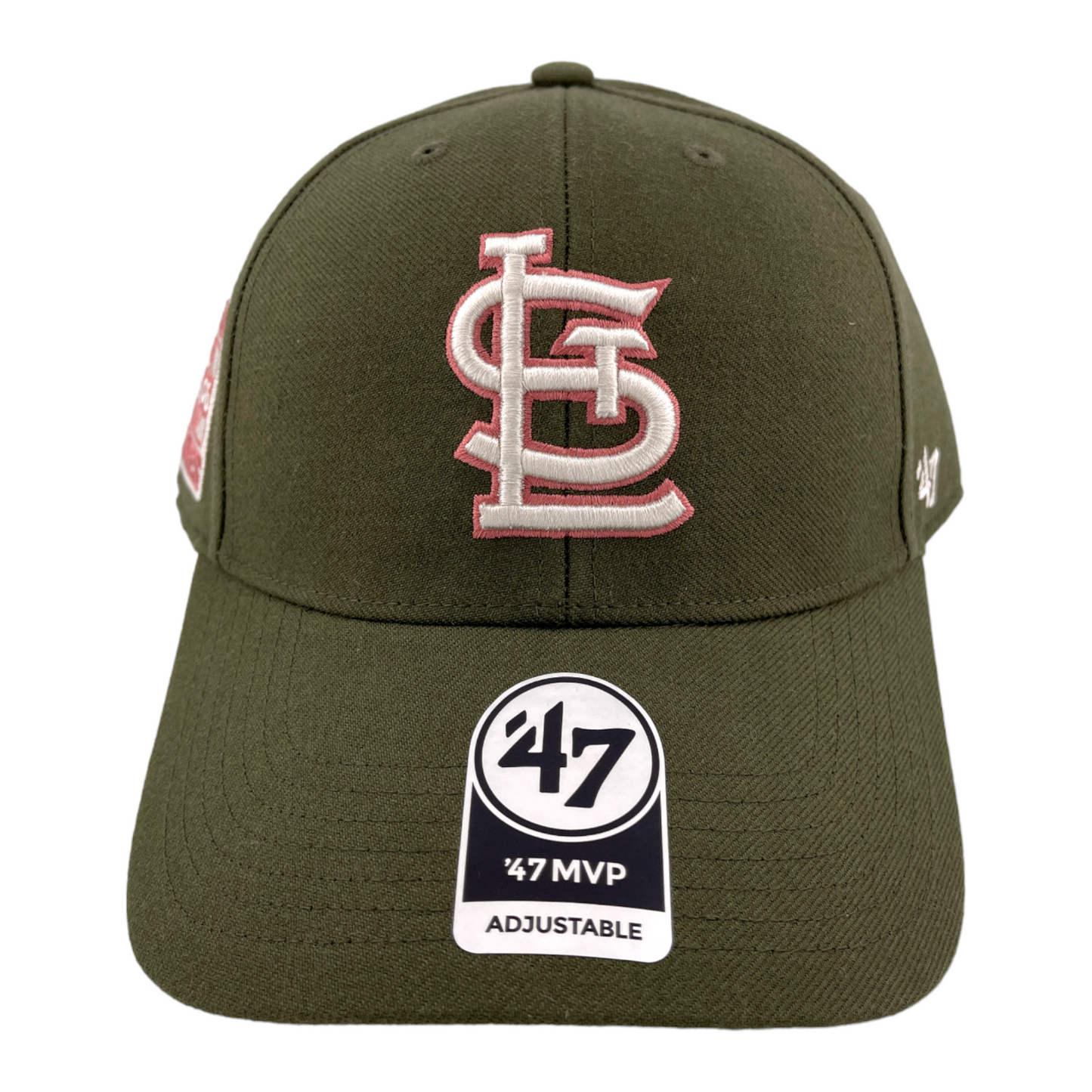 '47 Brand St. Louis Cardinals MVP Adjustable Hat MLB Olive Pink Logo UV