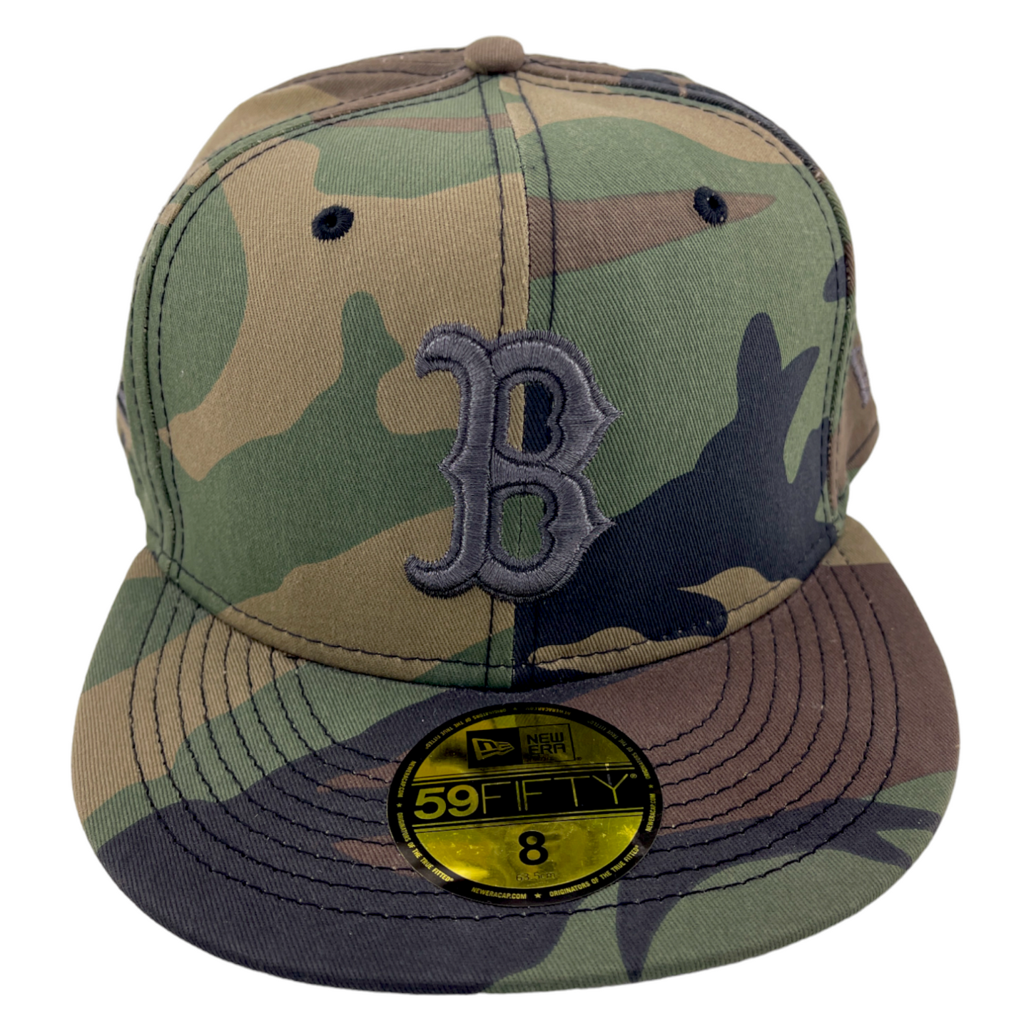 New Era Boston Red Sox Flag Patch Camouflage Camo Gray Logo 59FIFTY Fitted Hat