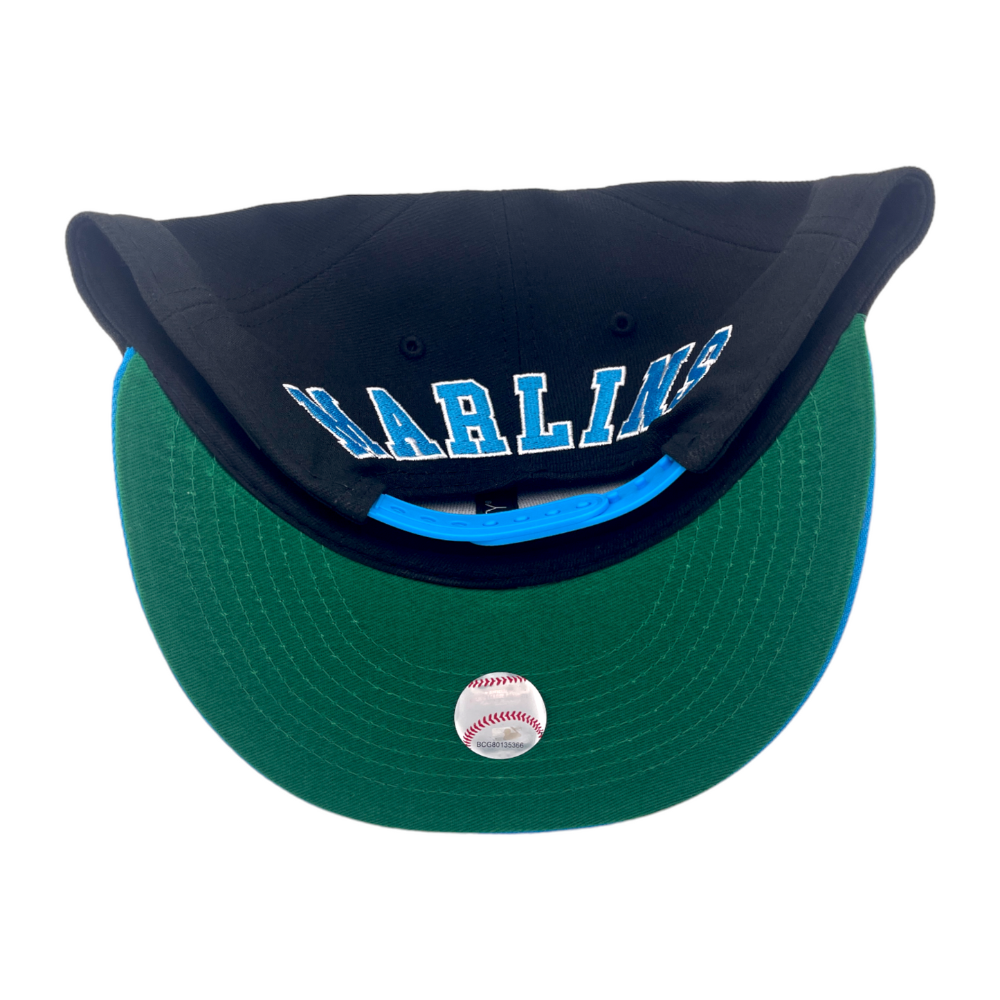 New Era Miami Marlins Back Arch Embroidery M Logo Black/Blue 9FIFTY Snapback Hat Cap