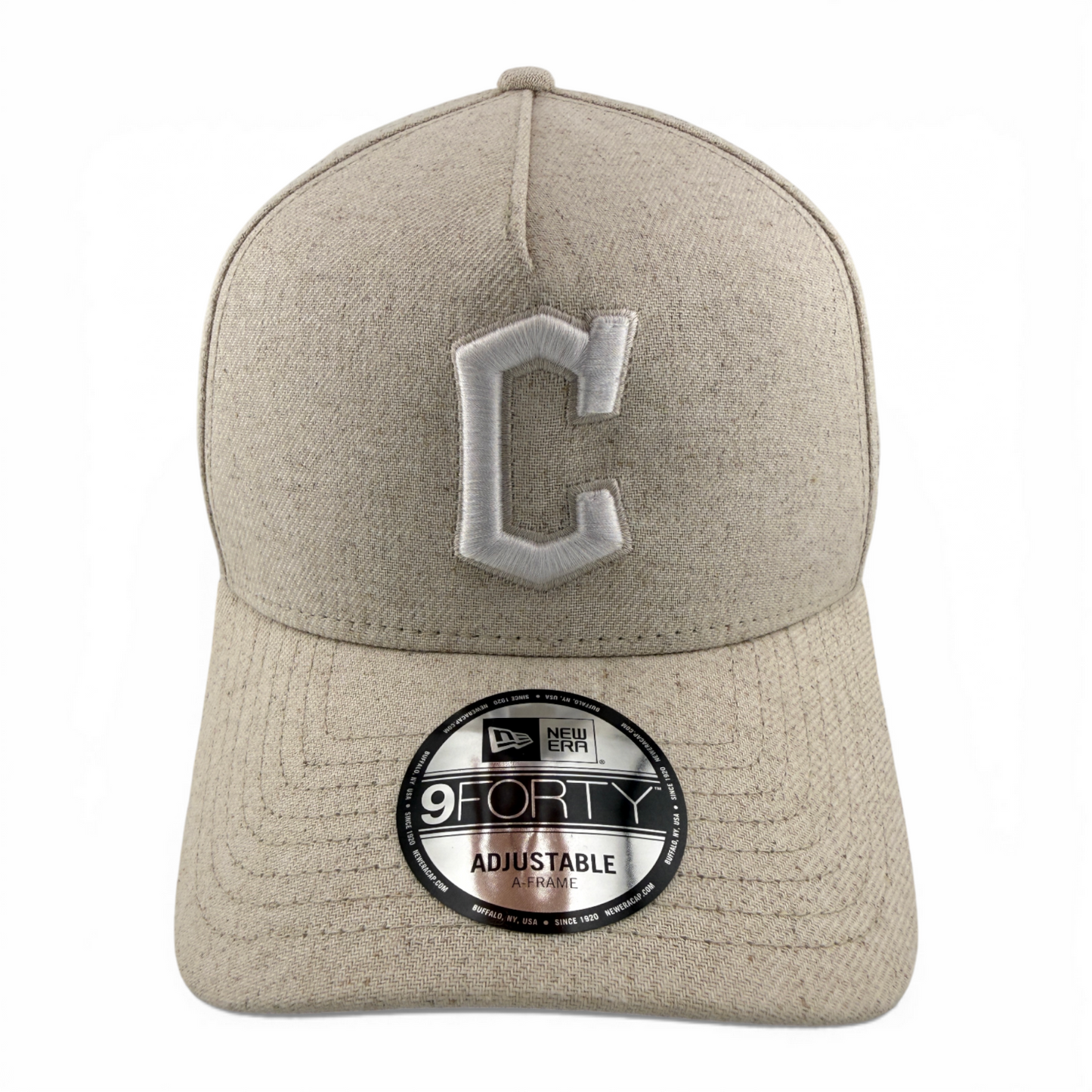 New Era Cleveland Guardians Oat Hemp Tan A-Frame 9Forty Snapback Adjustable Hat