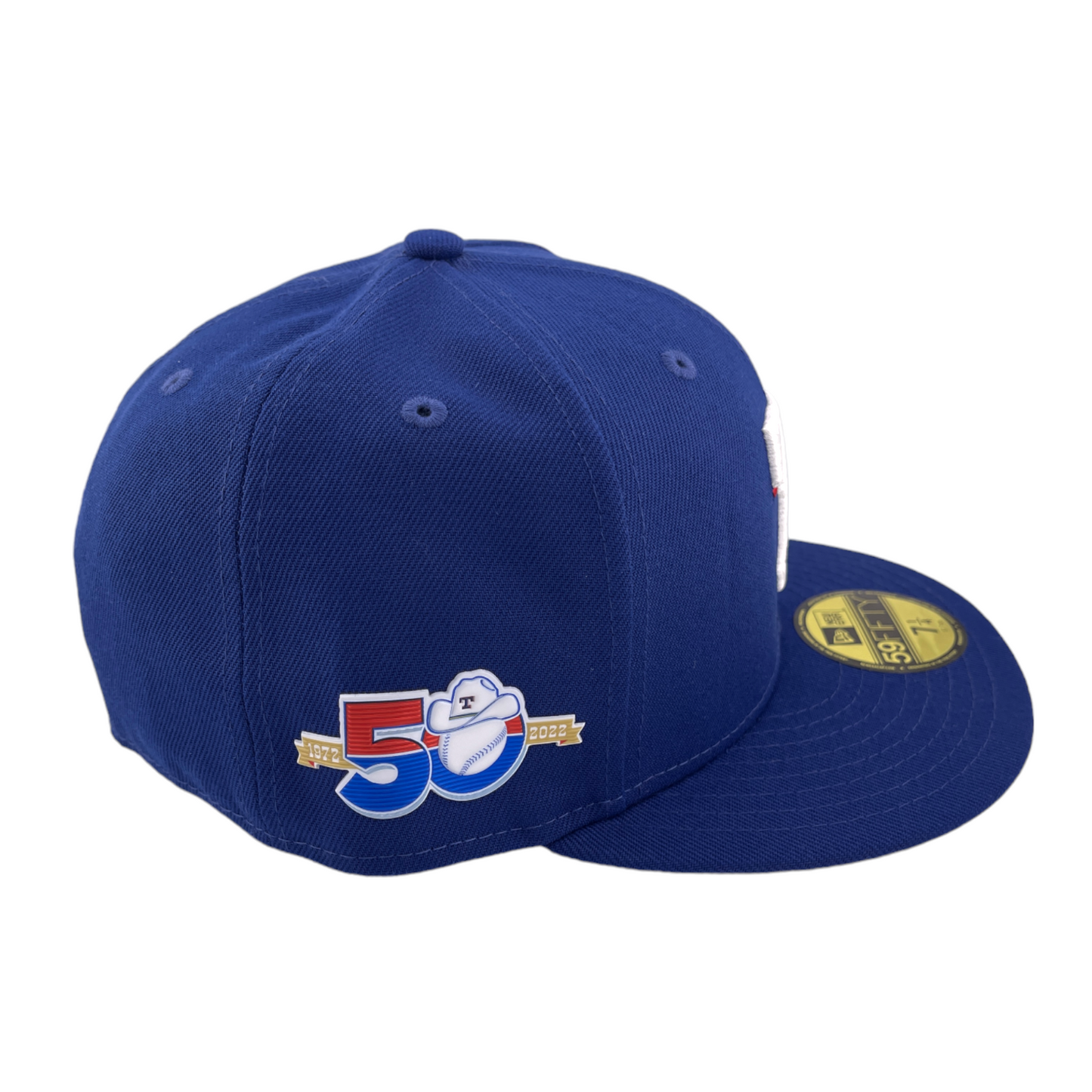 New Era Texas Rangers 50th Anniversary Patch Blue/Black UV 59FIFTY Fitted Hat Cap