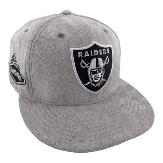 New Era Las Vegas Raiders Grey Metallic Suede Side Patch 59FIFTY Fitted Hat Cap