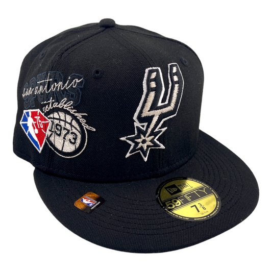 New Era San Antonio Spurs Back Half 75th Patch Black/Grey UV 59Fifty Fitted Hat Cap