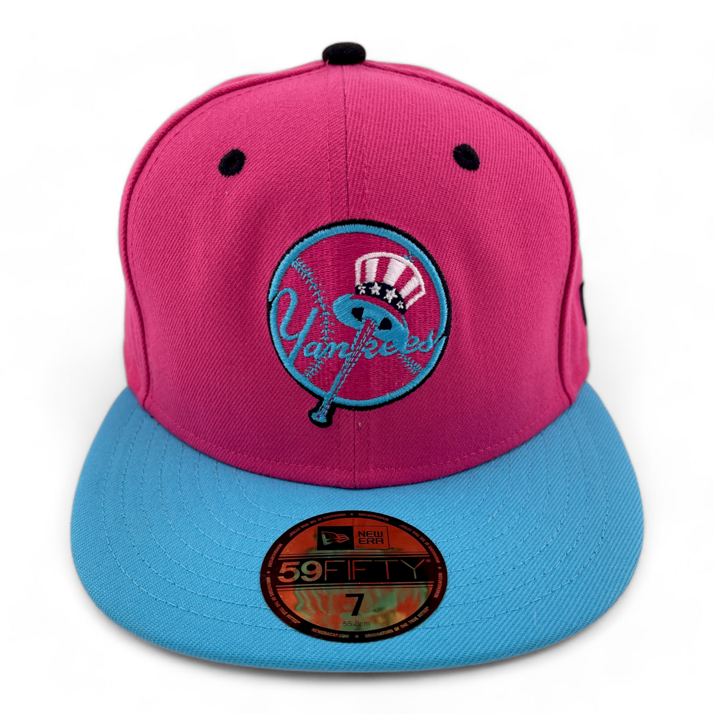 New Era New York Yankees MLB Teal Blue/Hot Pink Pack 59Fifty Fitted Hat Cap