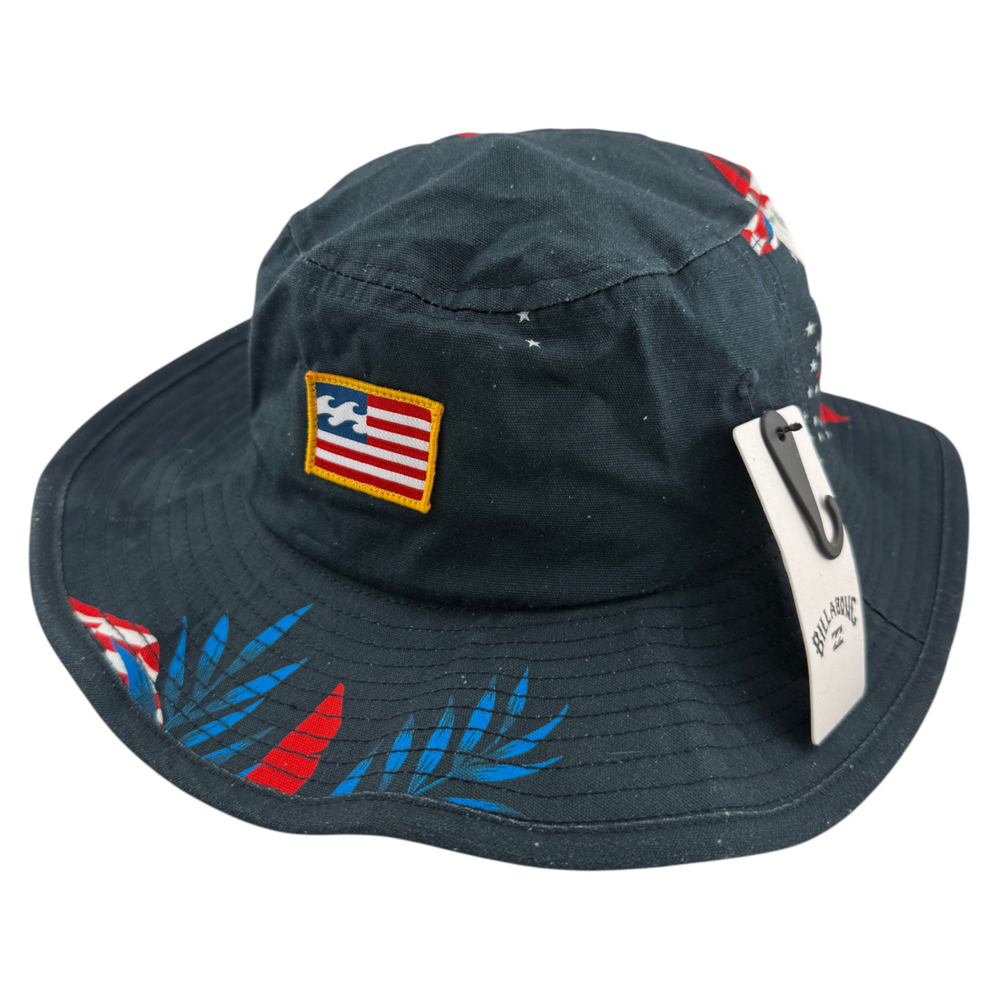Billabong Big John Print July 4th Red White Blue Floral Safari Bucket Hat Boonie