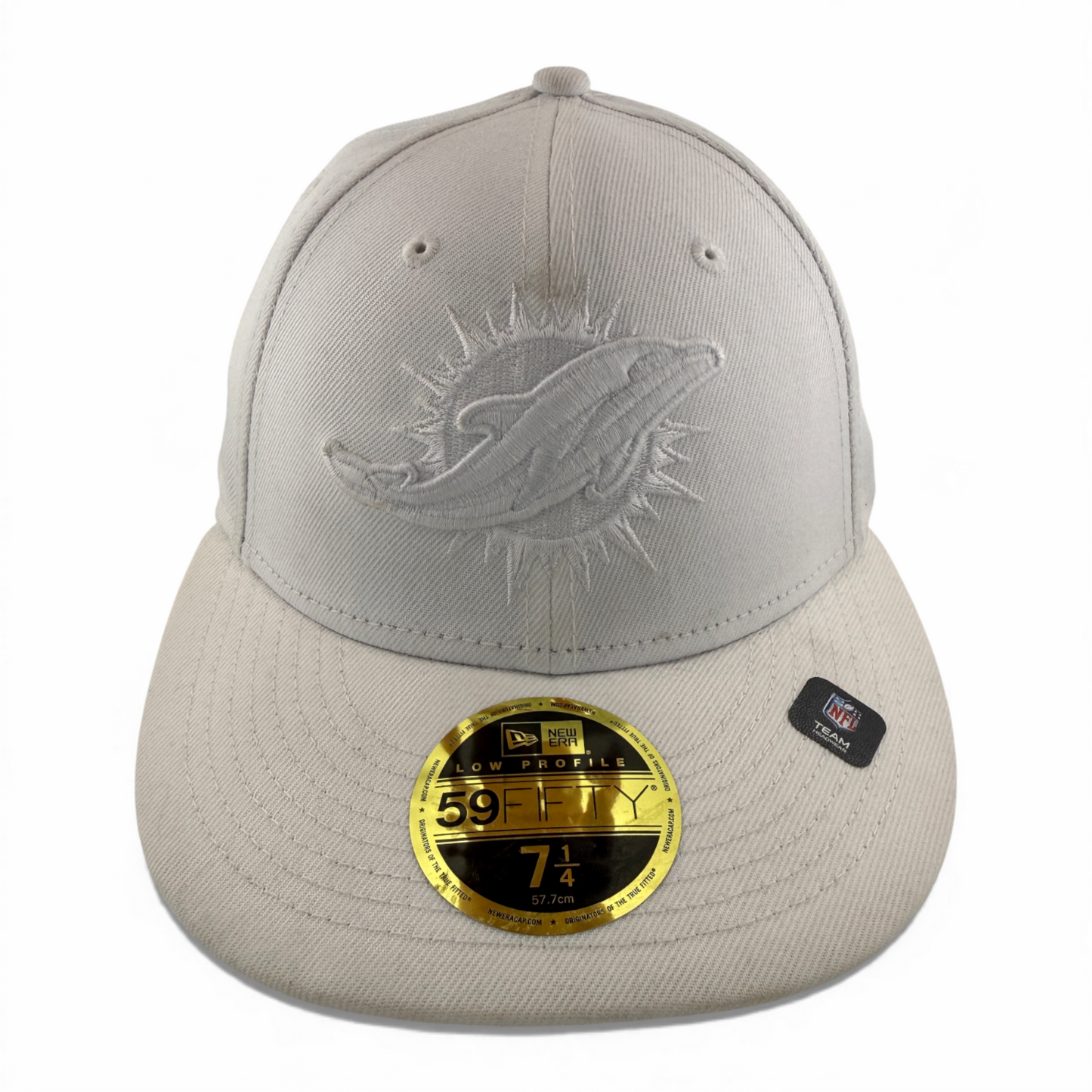 New Era Miami Dolphins NFL All White Logo 59Fifty Low Profile Fitted Hat Cap
