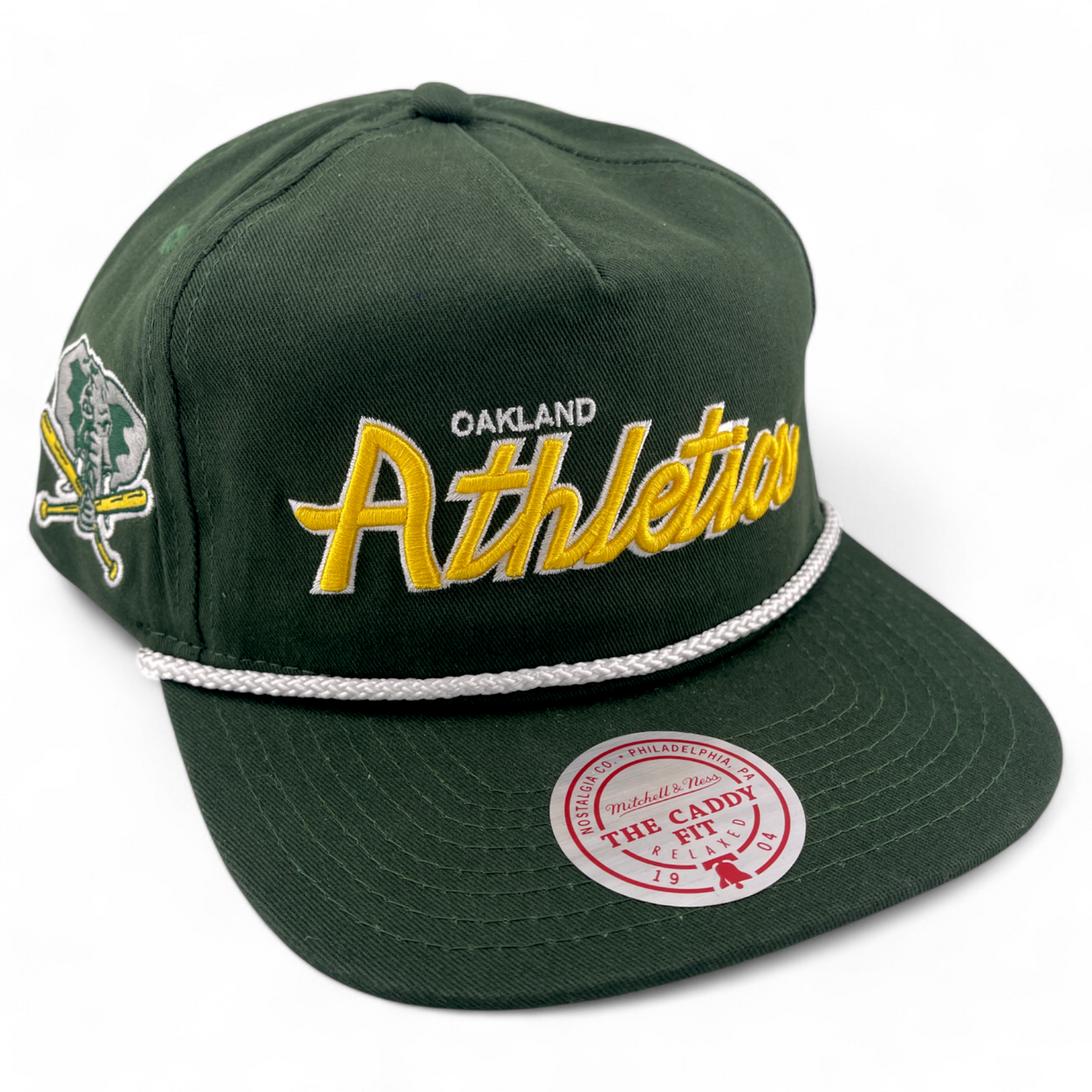 Mitchell & Ness Oakland Athletics A's Script Rope Golfer Caddy Fit Snapback Hat