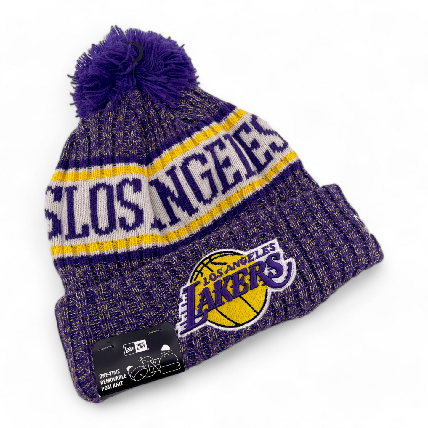 New Era Los Angeles Lakers NBA Sport Knit Removable Pom Beanie Cuffed Cap Hat