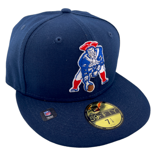 New Era New England Patriots Throwback Classic Logo Blue/Grey 59Fifty Fitted Hat Cap