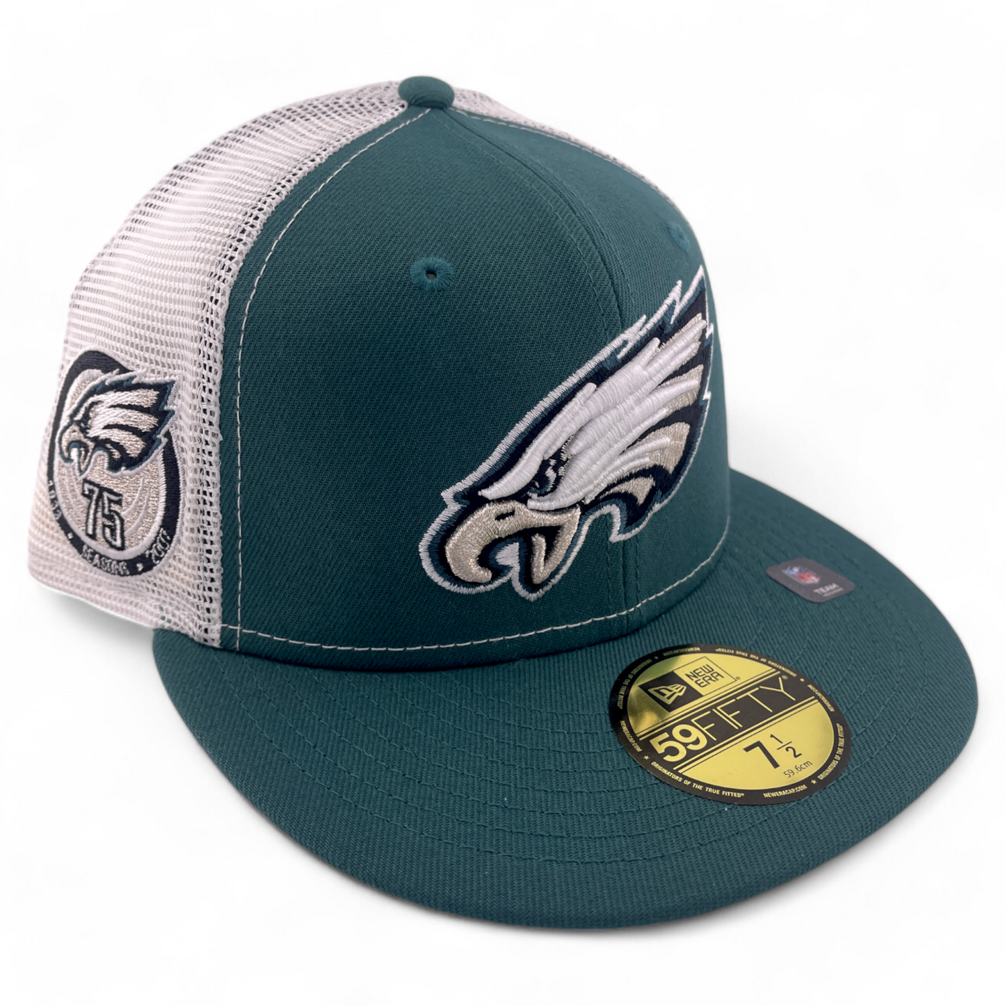 New Era Philadelphia Eagle NFL 75th Season Rearview Mesh Back 59FIFTY Fitted Hat