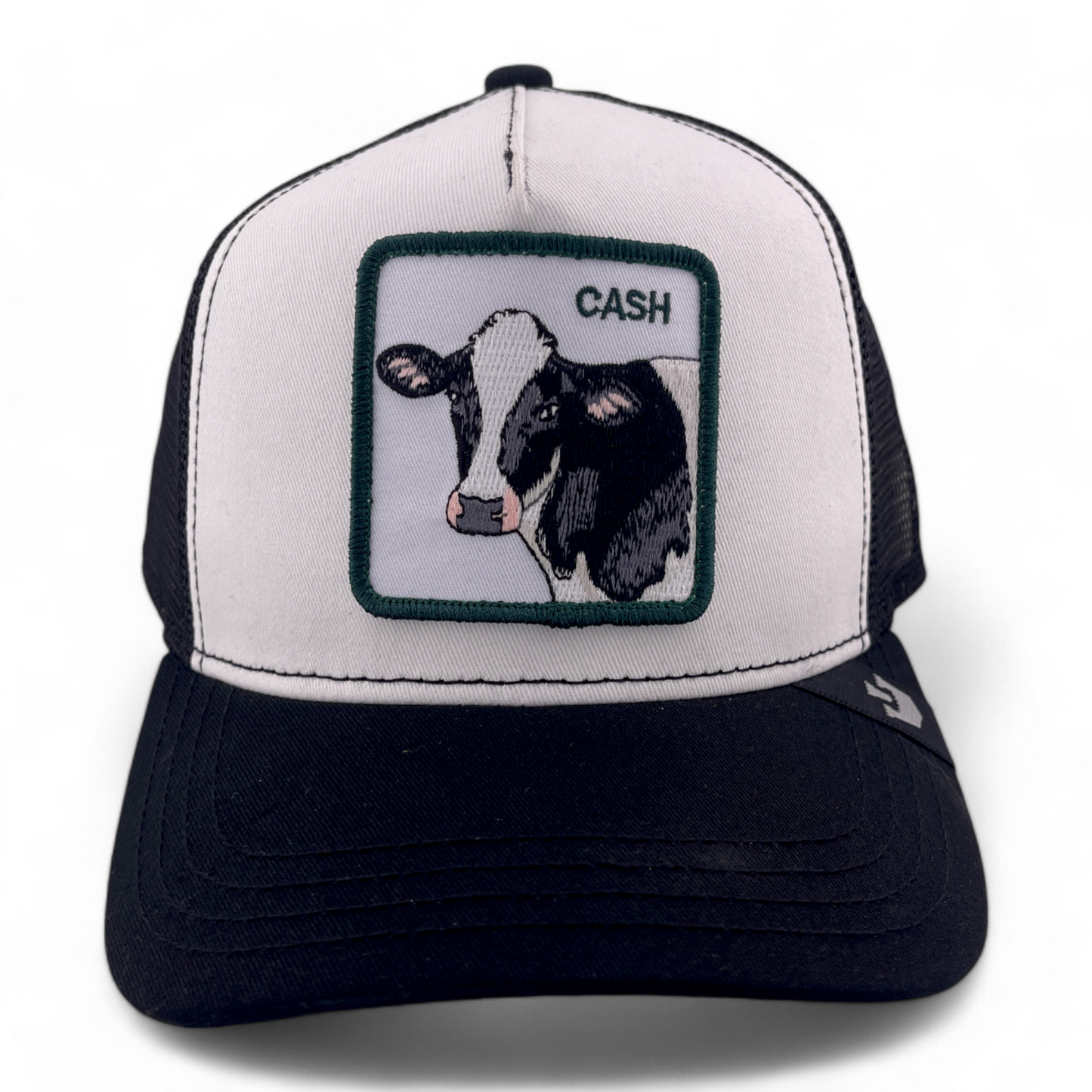 Goorin Bros Cash Cow The Farm White/Black Mesh Back Trucker Snapback Hat Cap