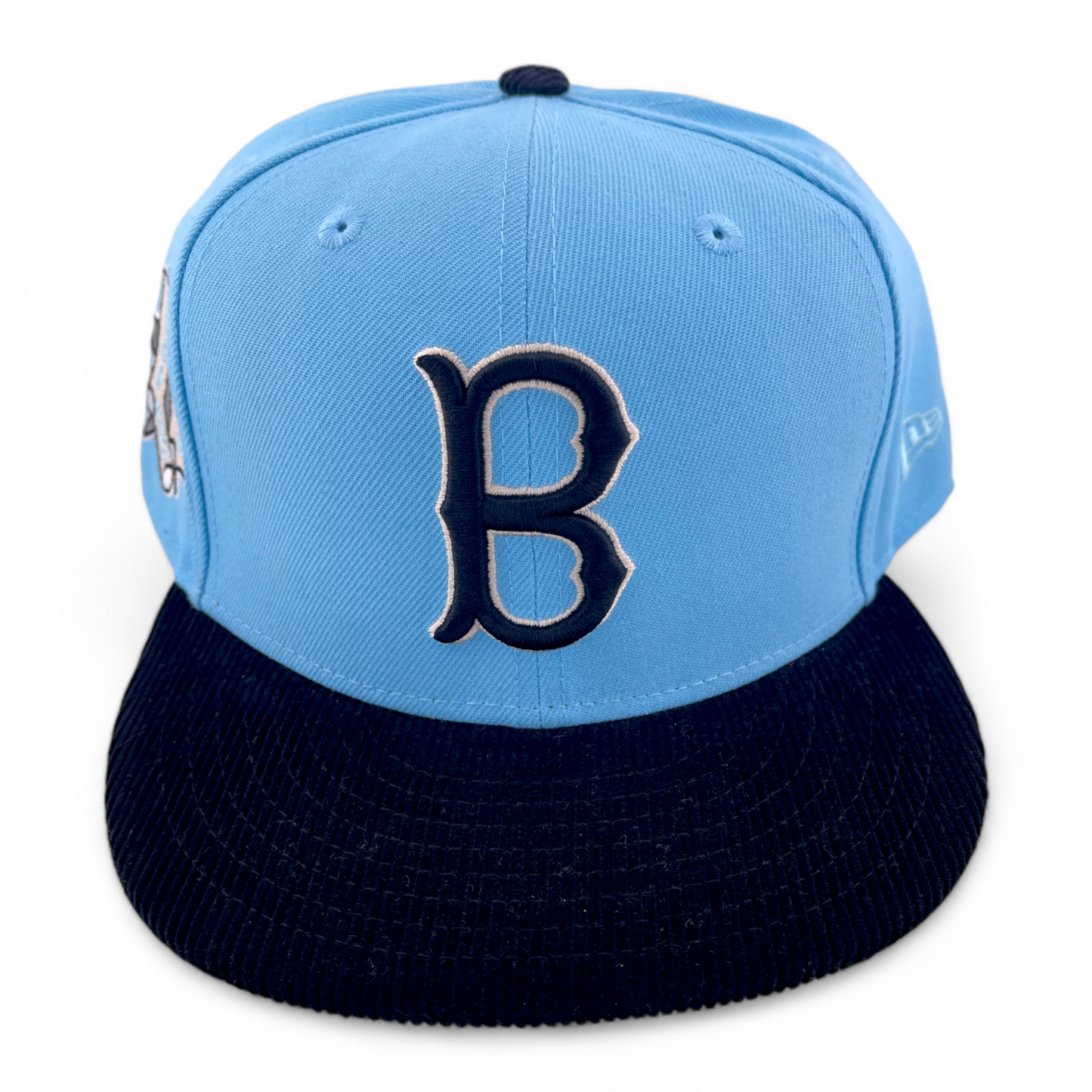 New Era Brooklyn Dodgers 50th Patch Black Corduroy Visor 59FIFTY Fitted Hat Cap