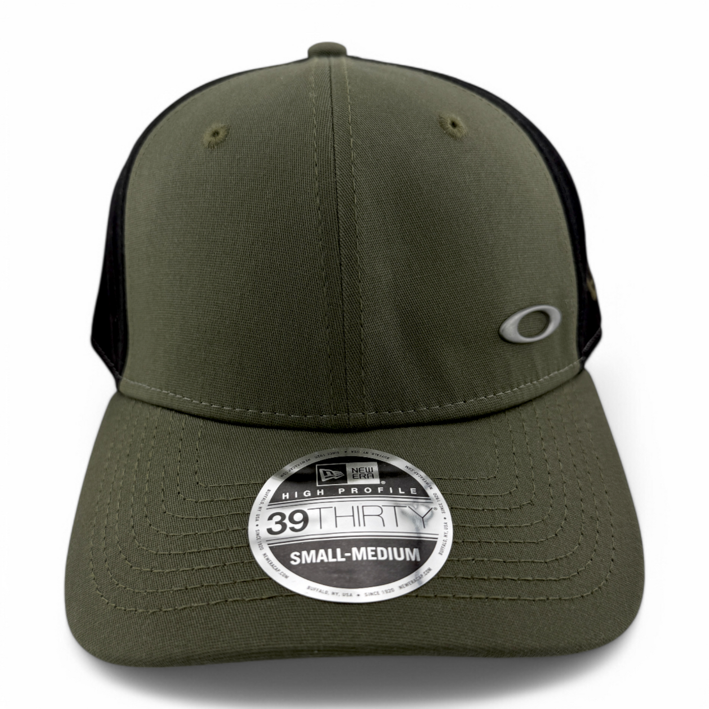 New Era Oakley Tin Foil Dark Brush Olive High Profile 39Thirty Flex Fit Hat Cap
