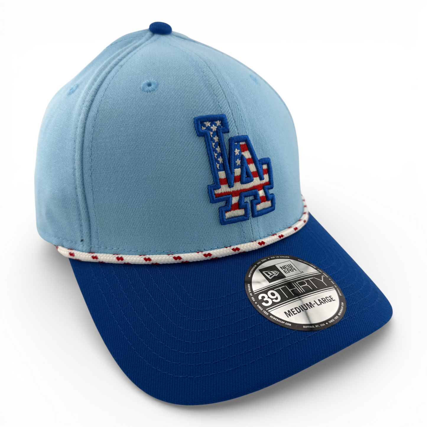 New Era Los Angeles Dodgers MLB 2025 4th of July Rope Flag 39Thirty Flex Fit Hat