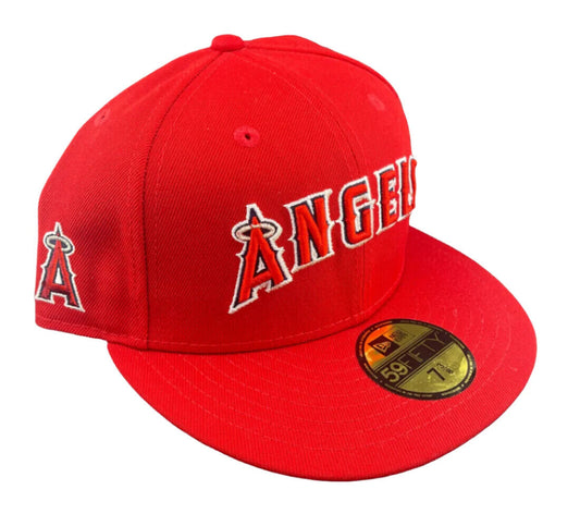 New Era Los Angeles Angels MLB Wordmark Red Script Logo 59FIFTY Fitted Hat Cap