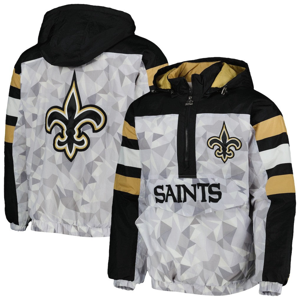 Starter New Orleans Saints NFL Thursday Night Half-Zip Hooded Jacket Mens XLarge