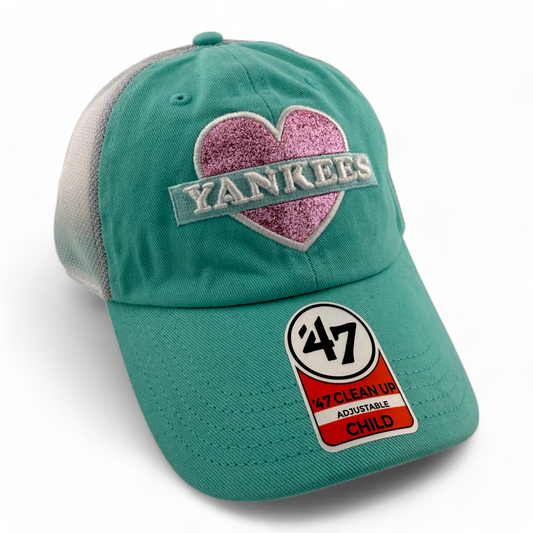 `47 Brand New York Yankees MLB Mermaid Heart Clean Up Adjustable Child Dad Hat