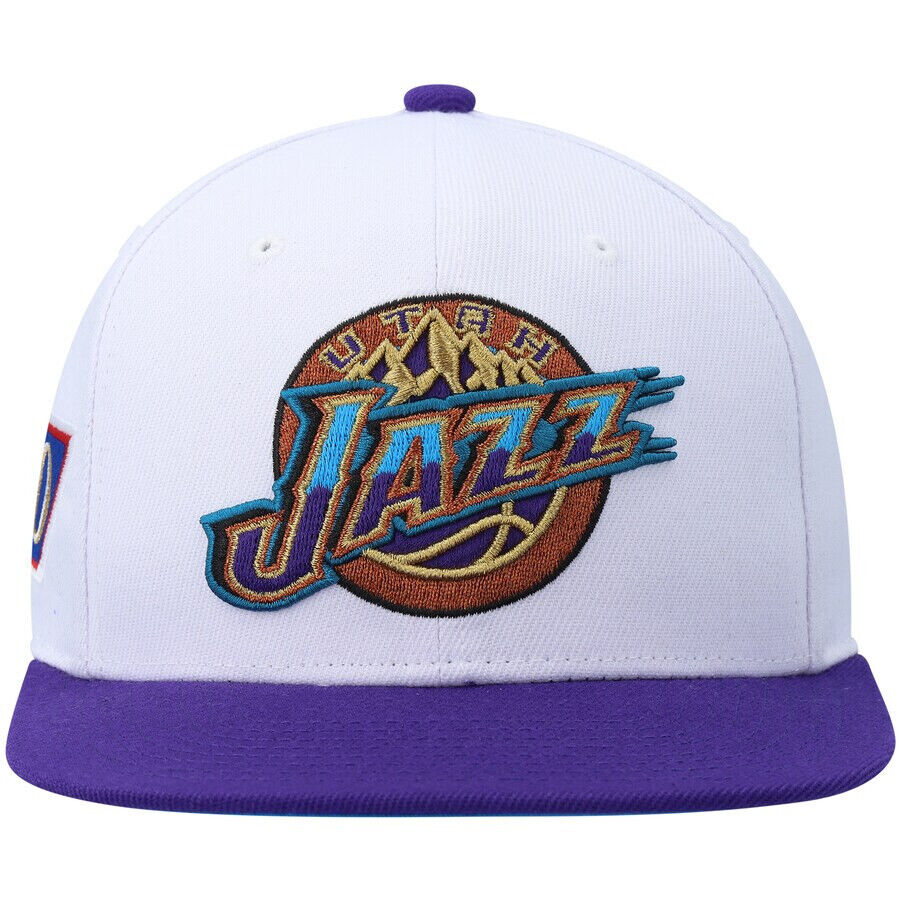 Mitchell & Ness Utah Jazz NBA 50th Anniversary Patch White/Purple Snapback Hat