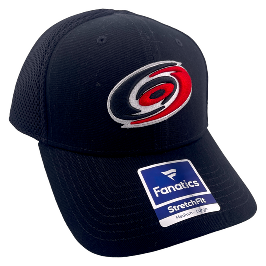 Fanatics Carolina Hurricanes Canes Logo NHL Hockey Neo Black Stretch Fit Hat