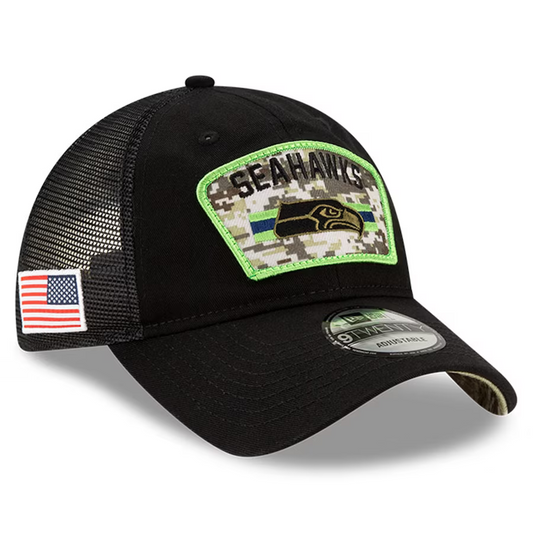 New Era Seattle Seahawks Salute to Service Black 9Twenty Snapback Trucker Hat