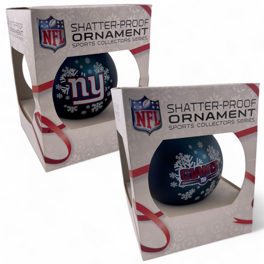2-PACK New York Giants NFL Navy Round Shatterproof Christmas Tree Boxed Ornament