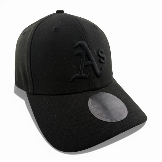 New Era Oakland Athletics A's MLB All Blackout Blacked Out 39Thirty Flex Fit Hat