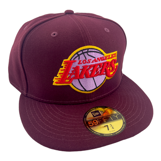 New Era Los Angeles Lakers Retro Logo NBA Burgundy/Pink UV 59Fifty Fitted Hat Cap