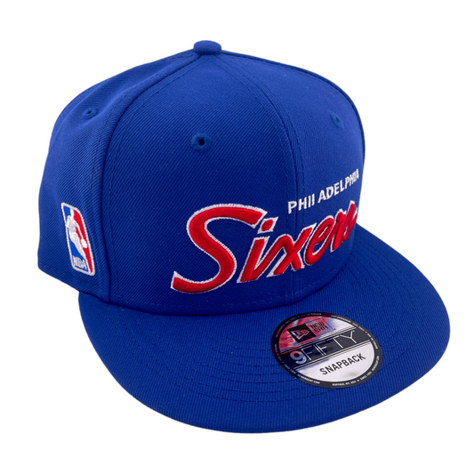 New Era Philadelphia 76ers Sixers Script Up Blue/Grey NBA 9FIFTY Snapback Hat Cap