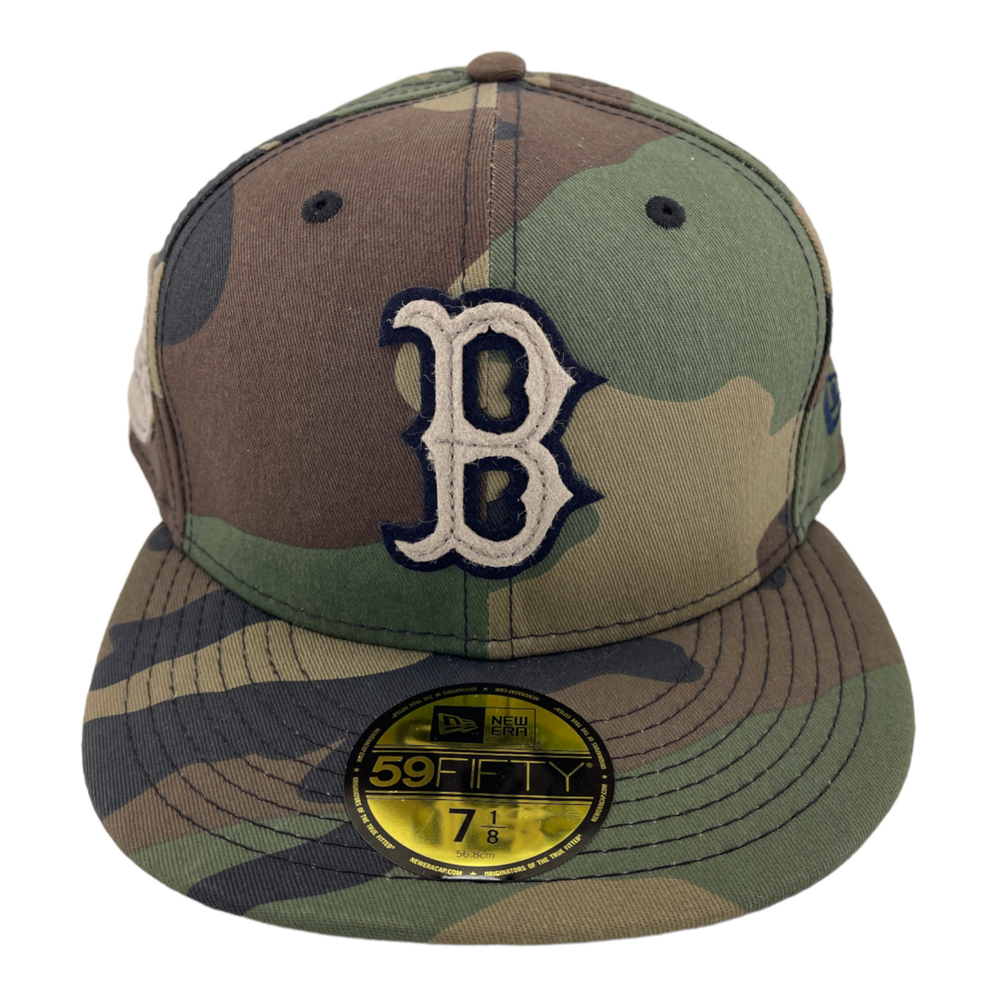 New Era Boston Red Sox Camo Felt Side Patch & Logo Camouflage Green 59FIFTY Hat