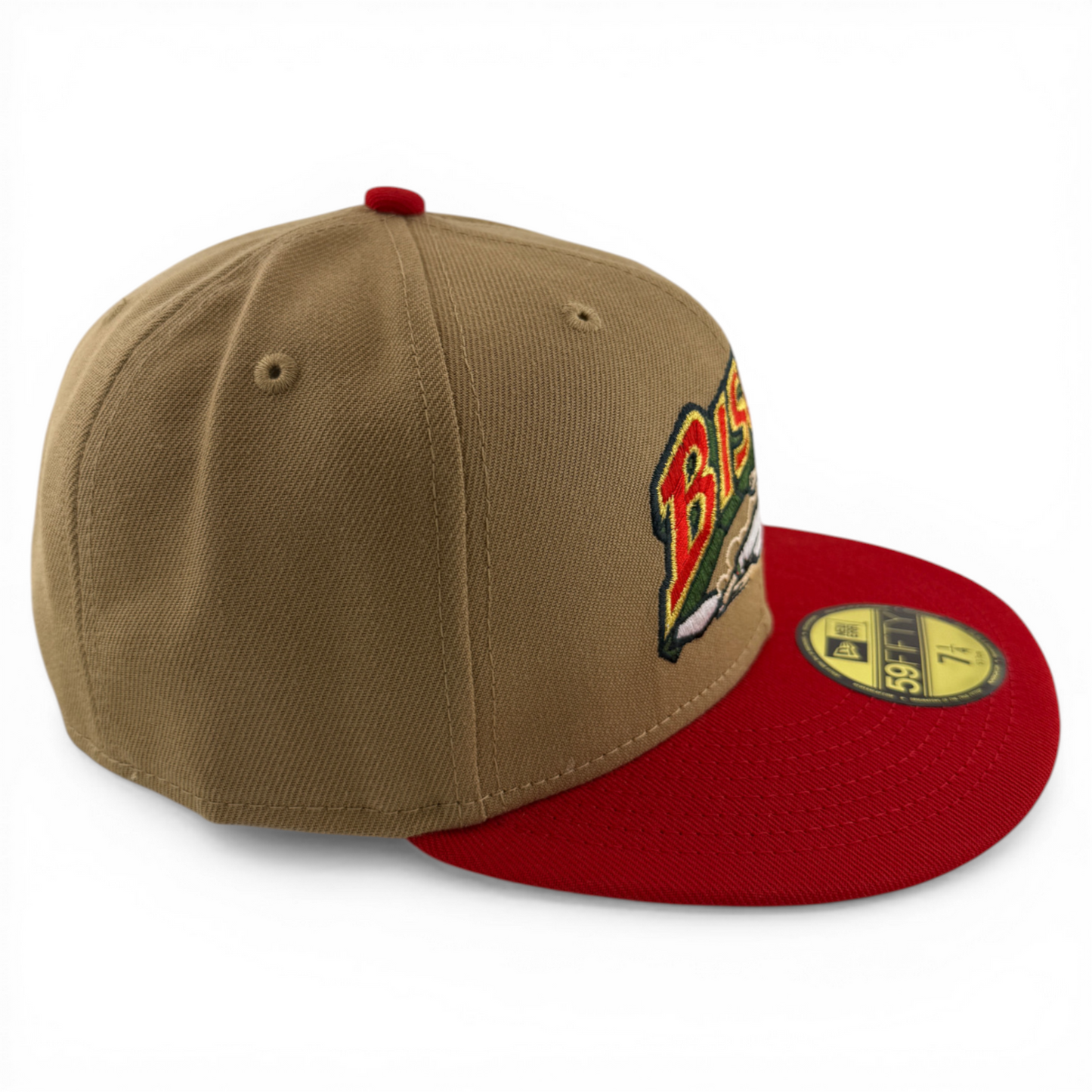 New Era Buffalo Bisons MiLB Tan Khaki Re-Dub Slider Logo 59Fifty Fitted Hat Cap